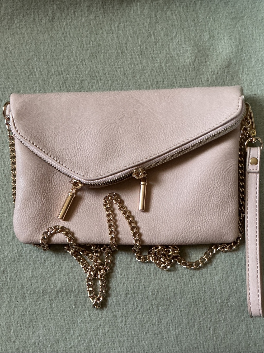 Blush Pink Envelope Wristlet Clutch with Gold Chain